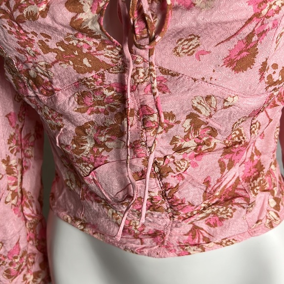 Free people Hilary printed top pink combo size M new with tag - Picture 4 of 12